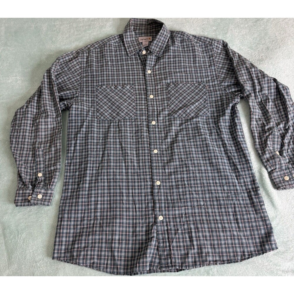 Carhartt Work Shirt Mens Large Multicolor Plaid 100% Cotton Button Down Gorpcore